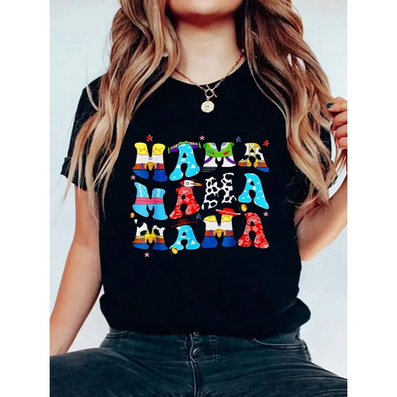 Toy Funny Story Mama Boy Mom Mother'S Day For Womens T-Shirt Print Cotton T-Shirt For Summer, Women's Soft Short Sleeve Top, Stylish Comfy Tee For Women Graphic Tees