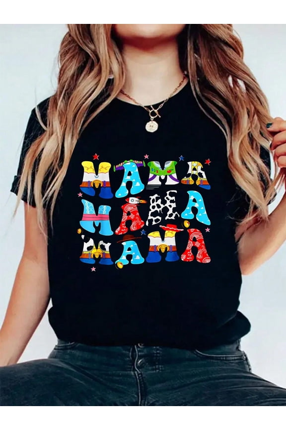 Toy Funny Story Mama Boy Mom Mother'S Day For Womens T-Shirt Print Cotton T-Shirt For Summer, Women's Soft Short Sleeve Top, Stylish Comfy Tee For Women Graphic Tees