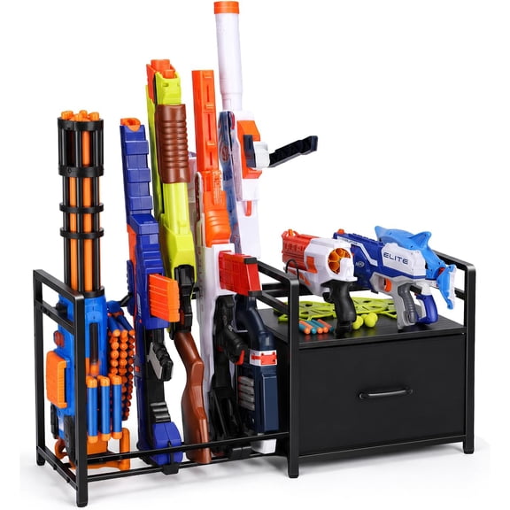 Toy Gun Storage Rack with Drawer - Holds 6+ Large Guns & 6 Pistols | Heavy-Duty Foam Blaster Bullets Darts Organizer, Quick Access, Freestanding Toy Gun Holder Stand for Bedroom Play Room