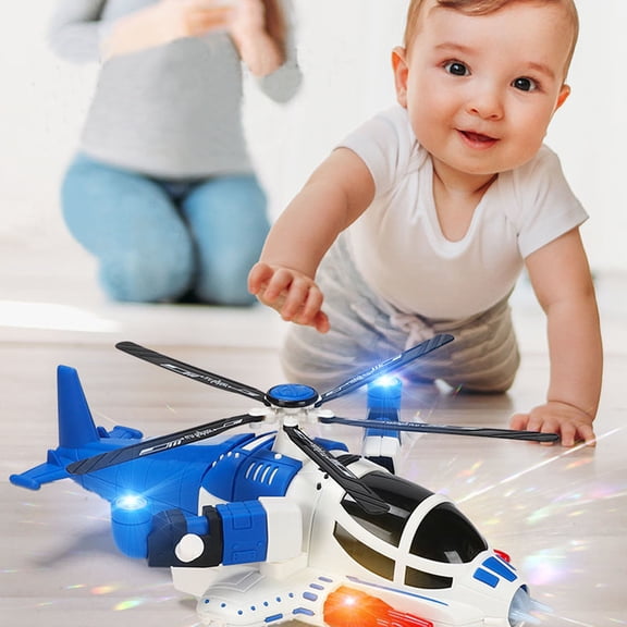 Toy Helicopter with Lights and Sound - Electric Helicopter Toy Children's Electric Armed Fighter - Transforming Aircraft Toy - Universal Wheel Helicopter - 360 Degree Rotating Sound and Light Music