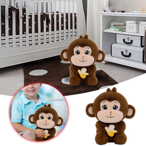 Toy Holding Banana Monkey Doll for Kids - Cute Birthday Machine-Washable Animal Toy for Children, 22 cm, Brown