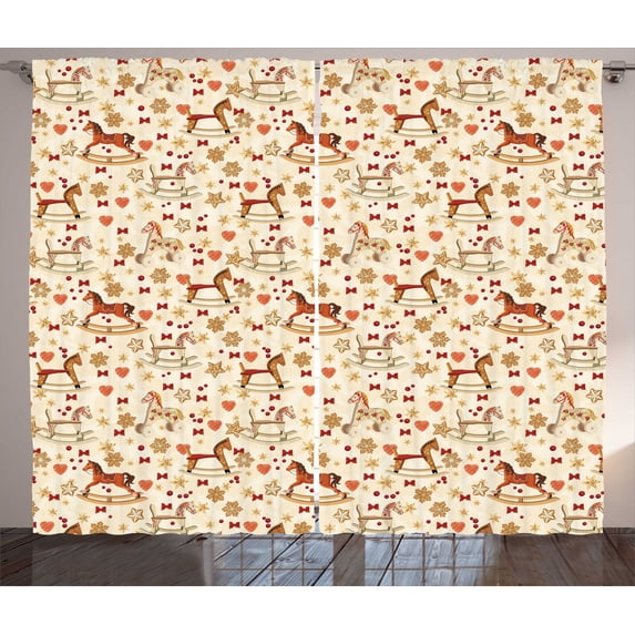 Ambesonne Horses Curtains 2 Panel Set, Christmas Theme, 108" x 84", Multicolor