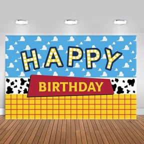 Toy Inspired Story Birthday Backdrop Blue Sky White Clouds Boy Birthday Banner Kids Party Cake Table Decorations Background Photo Booth Prop5X3FT