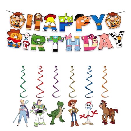 Toy Inspired Story Birthday Party Decorations, Toy Story Happy Birthday Banner Hanging Swirls for Birthday Party Supplies