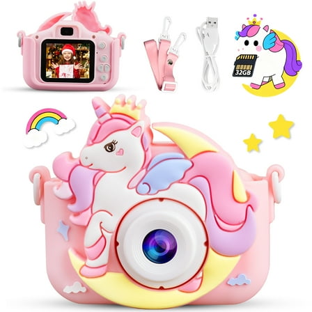 PayUSD Kids Camera for 3 4 5 6 7 8 9 Years Old, pink 48MP Digital Video Camera Birthday Gifts Christmas for Girls Boys with 32GB TF Card