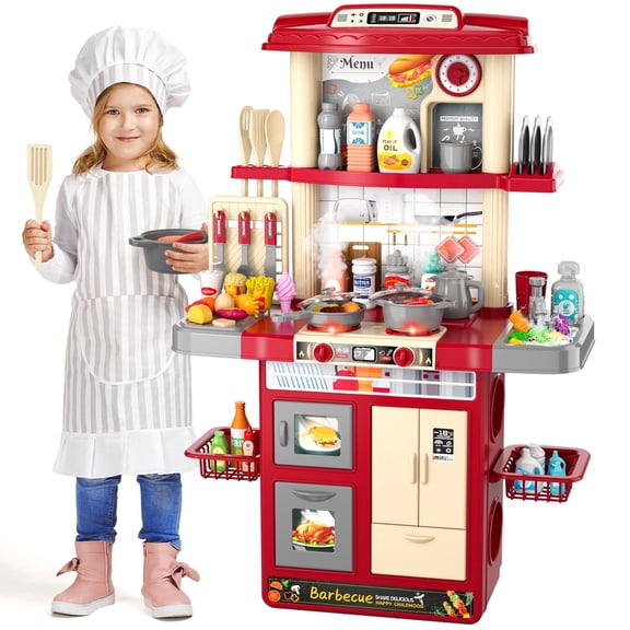Toy Kitchen Sets Play Food Toys, Play Kitchen Playset with Light Sound, Random Color Play Food, Birthday Gift for Girls Aged 6 7 8 Years Old
