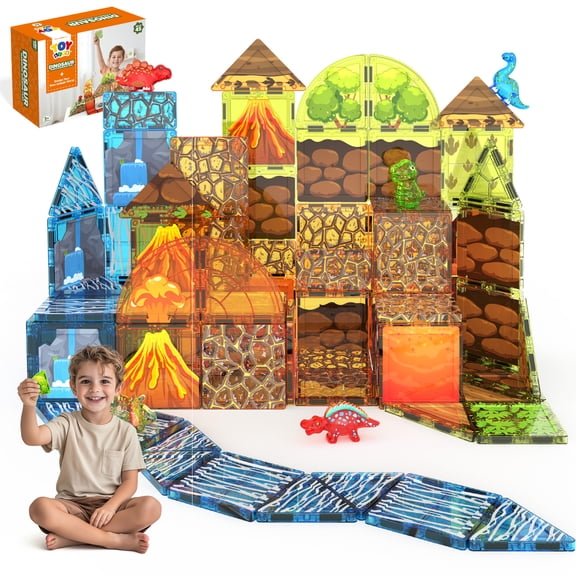 Toy Life 45PCS Dinosaur Magnetic Blocks, Magnetic Building Blocks for Kids Ages 3 4 5 6 Year Old, Magnet Cubes, Autism Montessori Toys, Preschool STEM Educational Sensory Magnet Toys Gifts