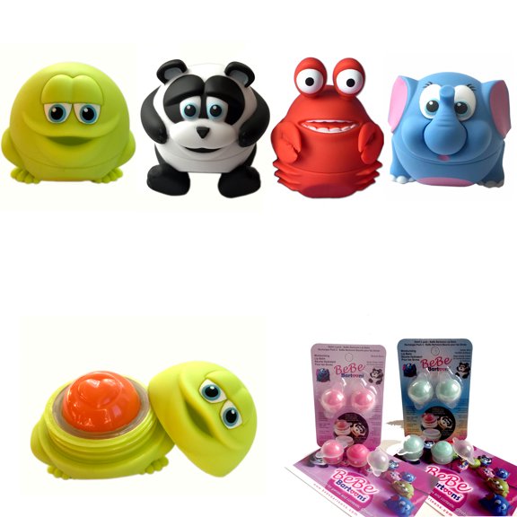 Toy Lip Balms - 8 Pack by BeBe Bartoons. 4 Animals plus 4 refills. Great Gift for Girls - Collectible animals. Make up set for kids.