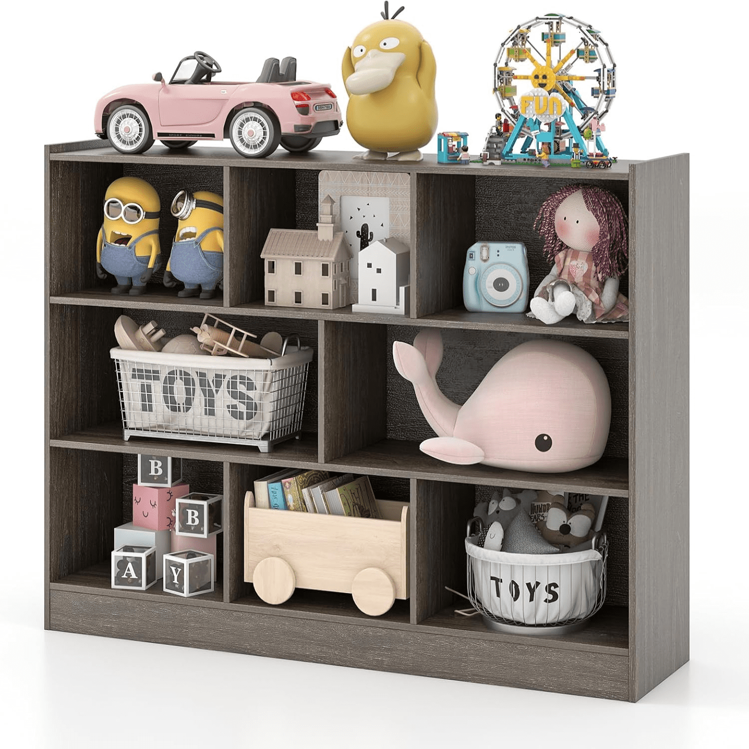 Toy Organizer 3Tier Bookshelf 8 Cube ' & Shelves Wooden Toy