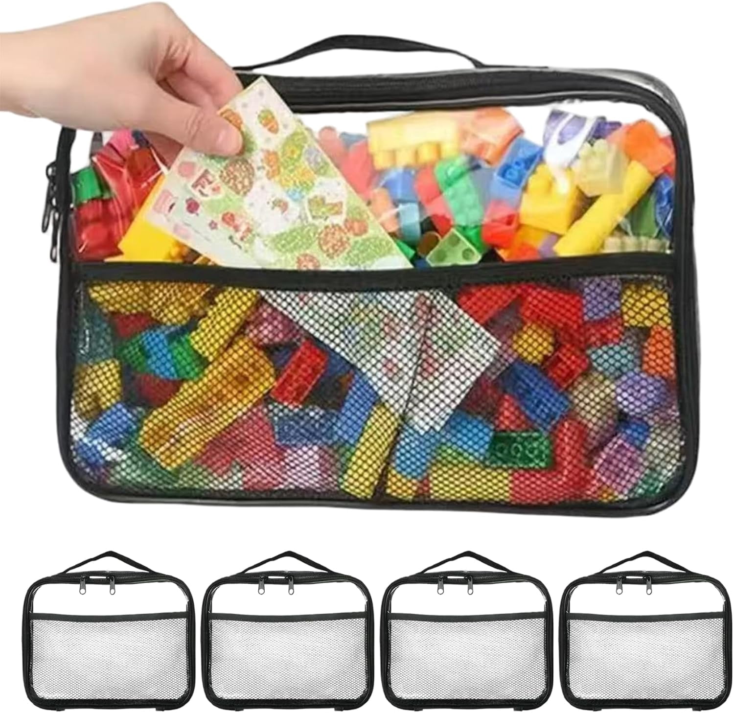 Toy Organizer Bags 4Pcs Toy Storage Bags, Clear PVC Waterproof Organizer with Zipper, Multi-Purpose Storage Containers for Board Games, Puzzles, Books