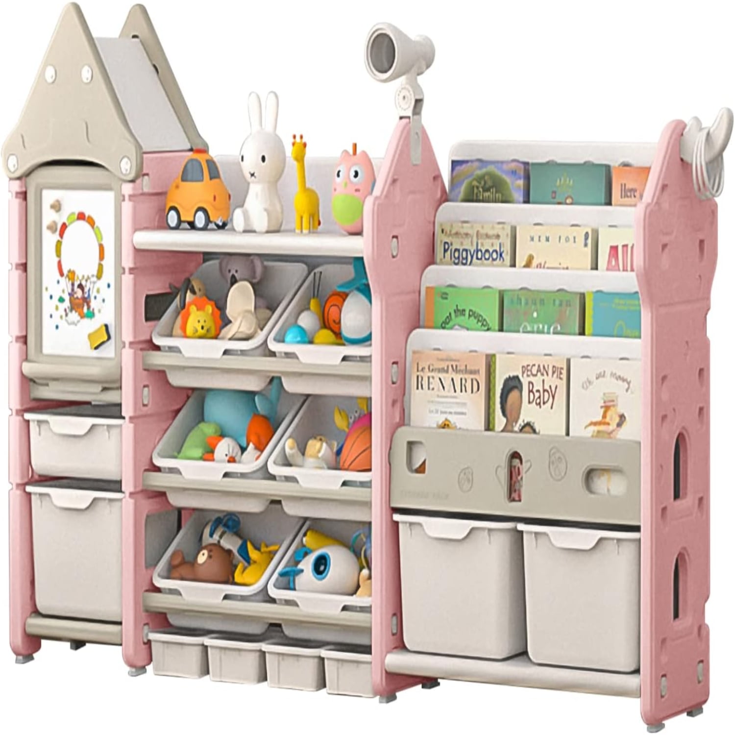 - Toy Organizer and Children Bookshelf with 14 Bins Pull-Out Drawers ...