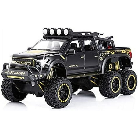 Toy Pickup Trucks for Boys F150 Raptor DieCast Metal Model Car with Sound and Light for Kids Age 3 Year and up Black