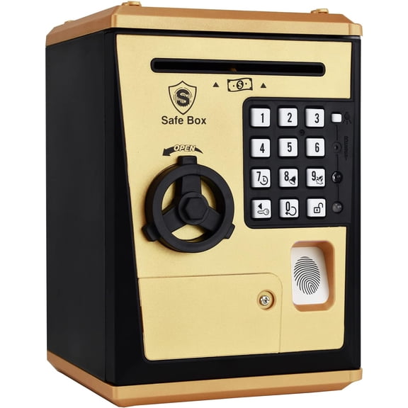Toy Piggy Bank Safe Box Fingerprint ATM Bank ATM Machine Money Coin Savings Bank for Kids (Golden)