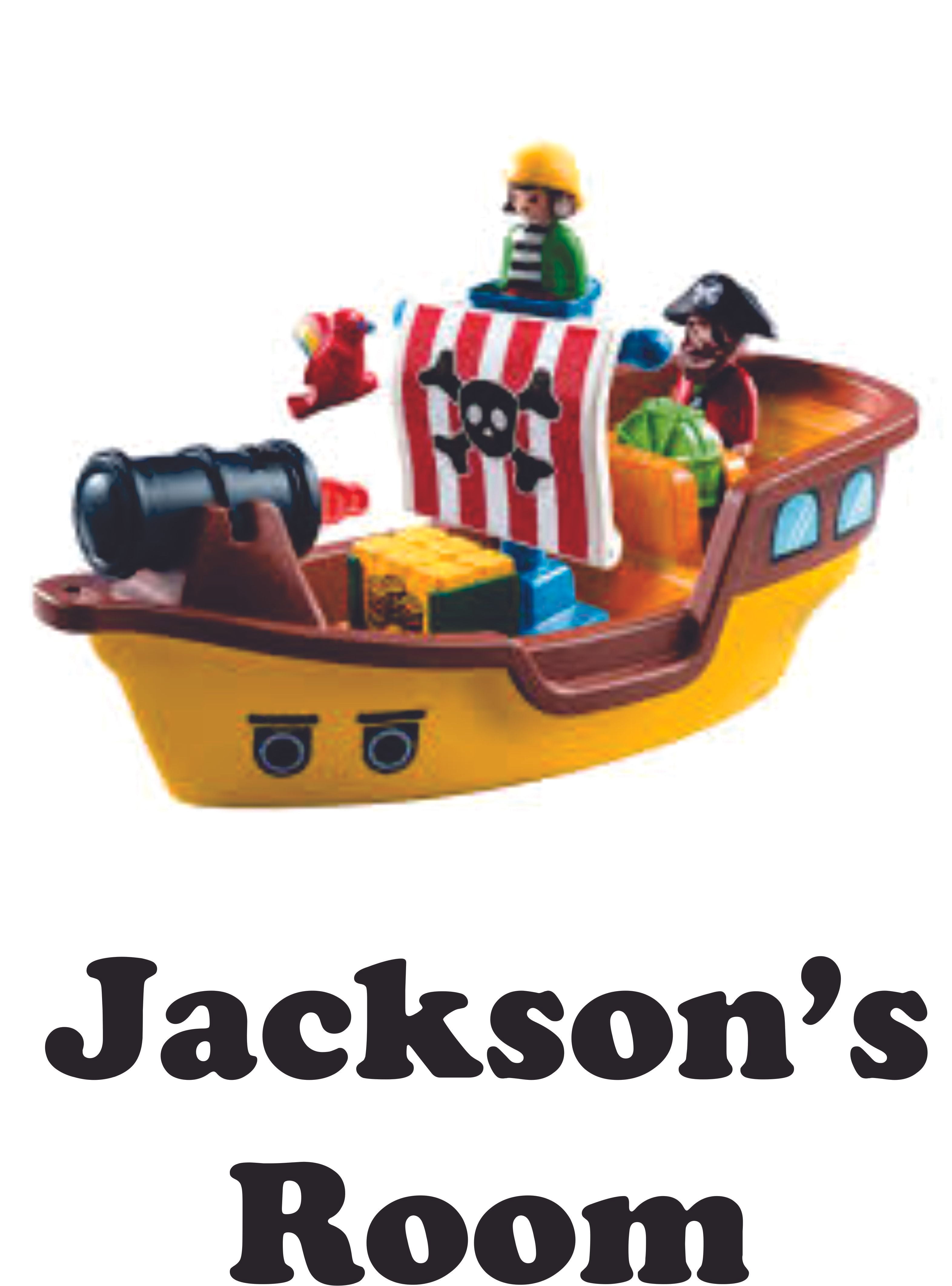 Custom Name Pirate Wall Decal - Personalized Kids Room Decor (22"H X 35"W)