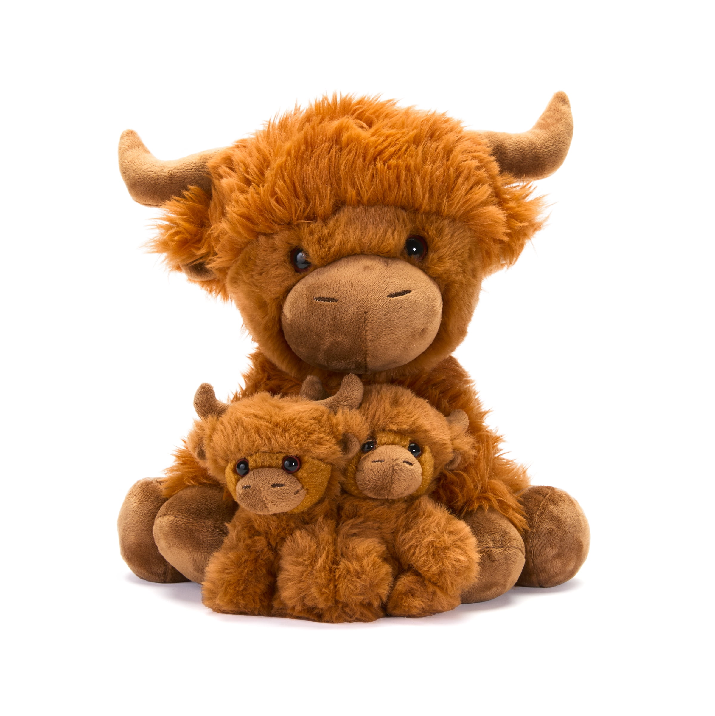 Hugs and Cuddles Fluffy Fam 10 Highland Cow Mommy and Babies Plush Set