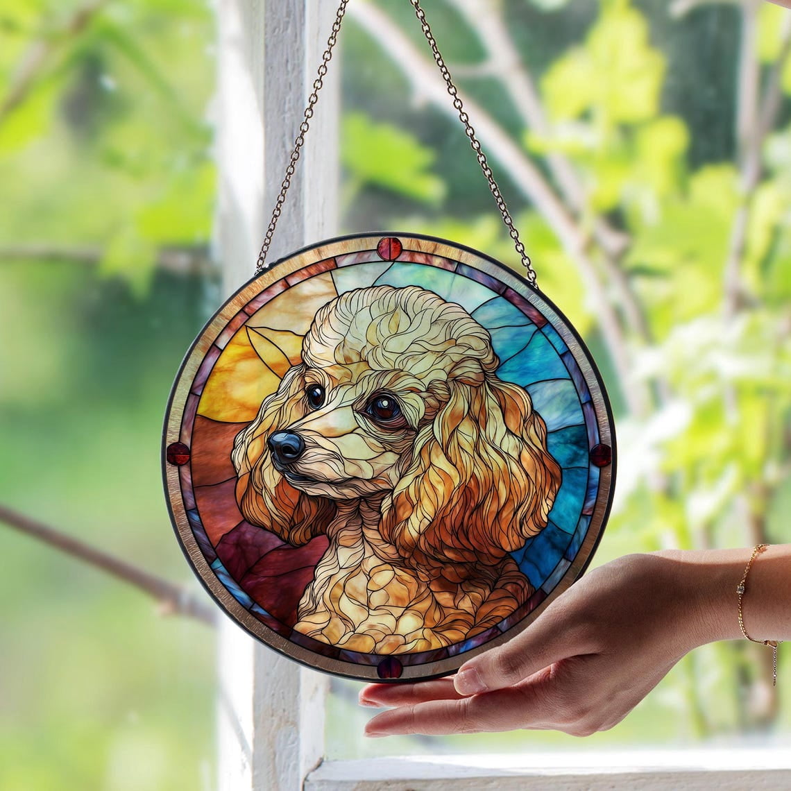 Toy Poodle Glass Suncatcher, Adorable Pet Window Art, Unique Dog Lover Decor, 3.5 in