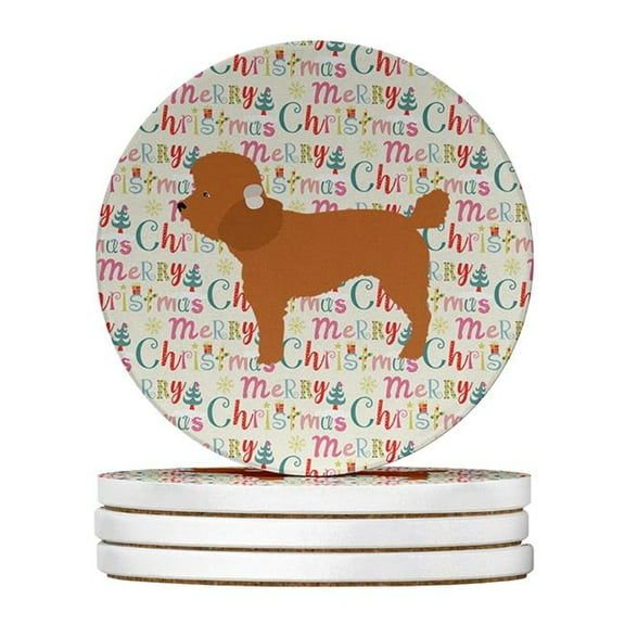 Toy Poodle Merry Christmas Large Sandstone Coasters Pack of 4 4 in x 4 in