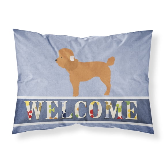 Toy Poodle Welcome Fabric Standard Pillowcase Blue
