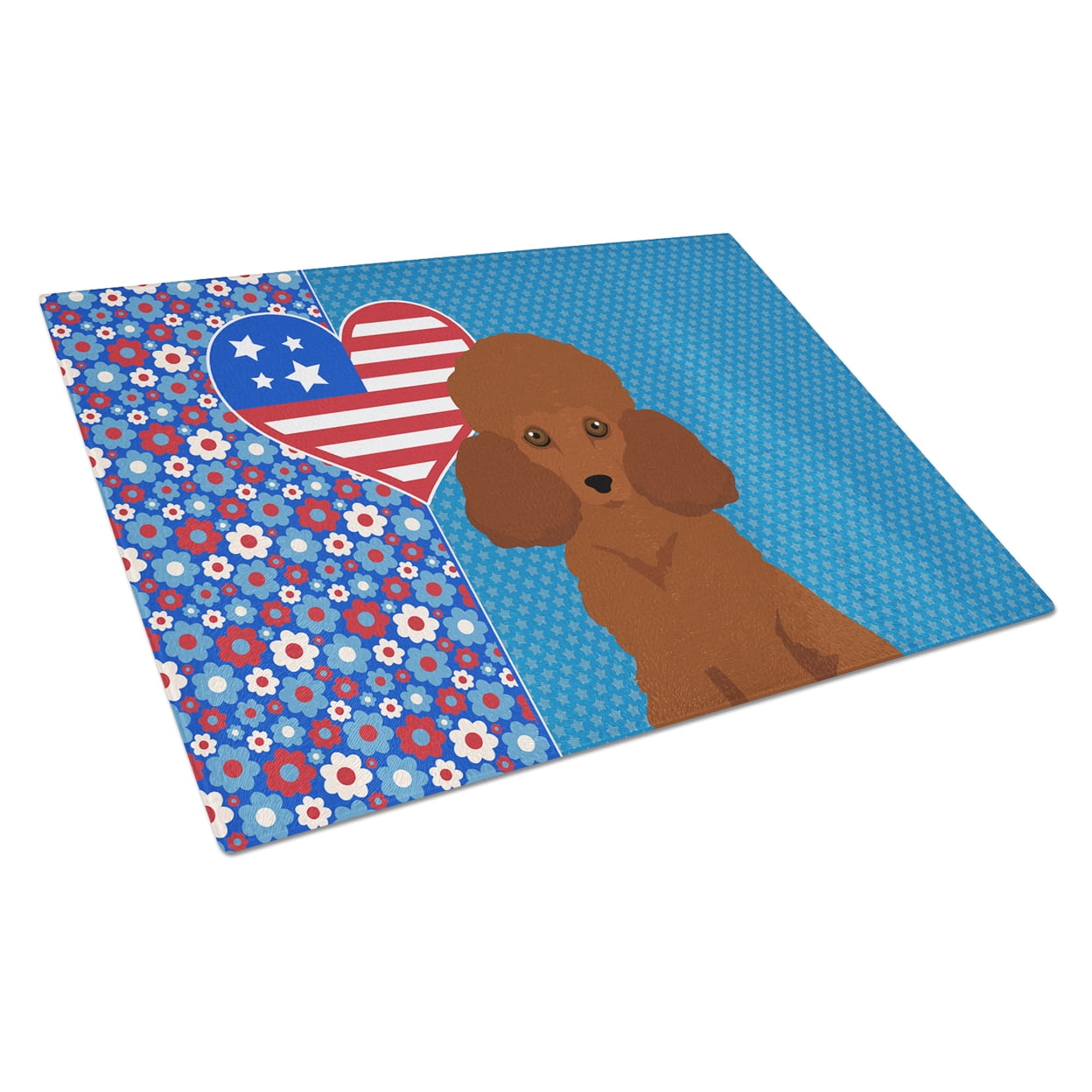 Toy Red Poodle Glass Cutting Board Large 12 in x 15 in