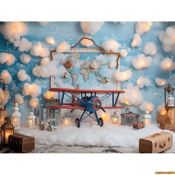 Toy Room Unicorn Balloons Door Photography Backdrops Lighthouse Cloud Moon Baby Birthday Party Photo Studio Background ET-04