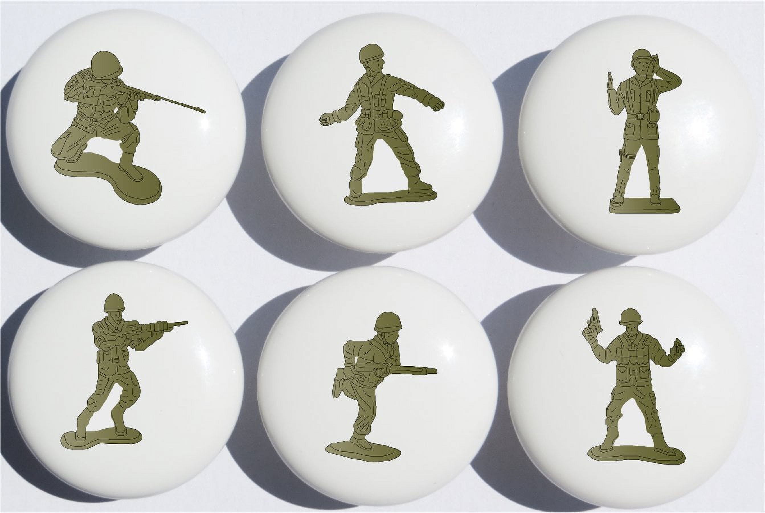 Toy Soldier Drawer Pulls Army Men Furniture Ceramic Cabinet Knobs Set of 6