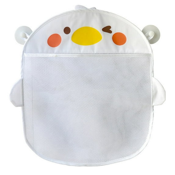 Toy Storage Bag See-through Mesh Cartoon Animal Print Large Capacity Great Suction Quick Drying Baby Bath Toy Organizer Shower Caddy Hanging Holder-White