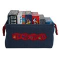 thumbnail image 1 of Toy Storage Basket Bin for Organizing Baby, Kids, Dog Toys, Children Books. Denim Canvas Box Organizer w/Attractive Red Patch for Playroom, Nursery, 1 of 8