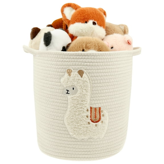 Toy Storage Basket for Kid with Handle Foldable Woven Cotton Rope Thick Cute Storage Basket for Toy Clothes Blanket