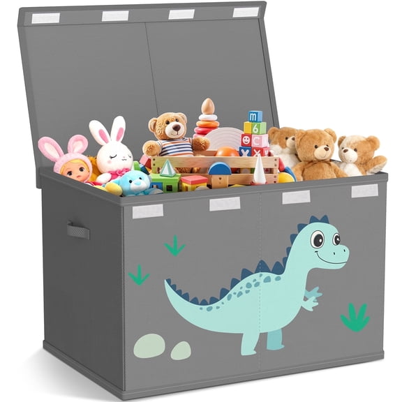 Toy Storage Box with Lids for Boys Girls - Fabric Large Kids Toy Chest Container, Foldable Basket Organsier with 2 handles for Toys,Books,Blankets,Clothes (Grey)