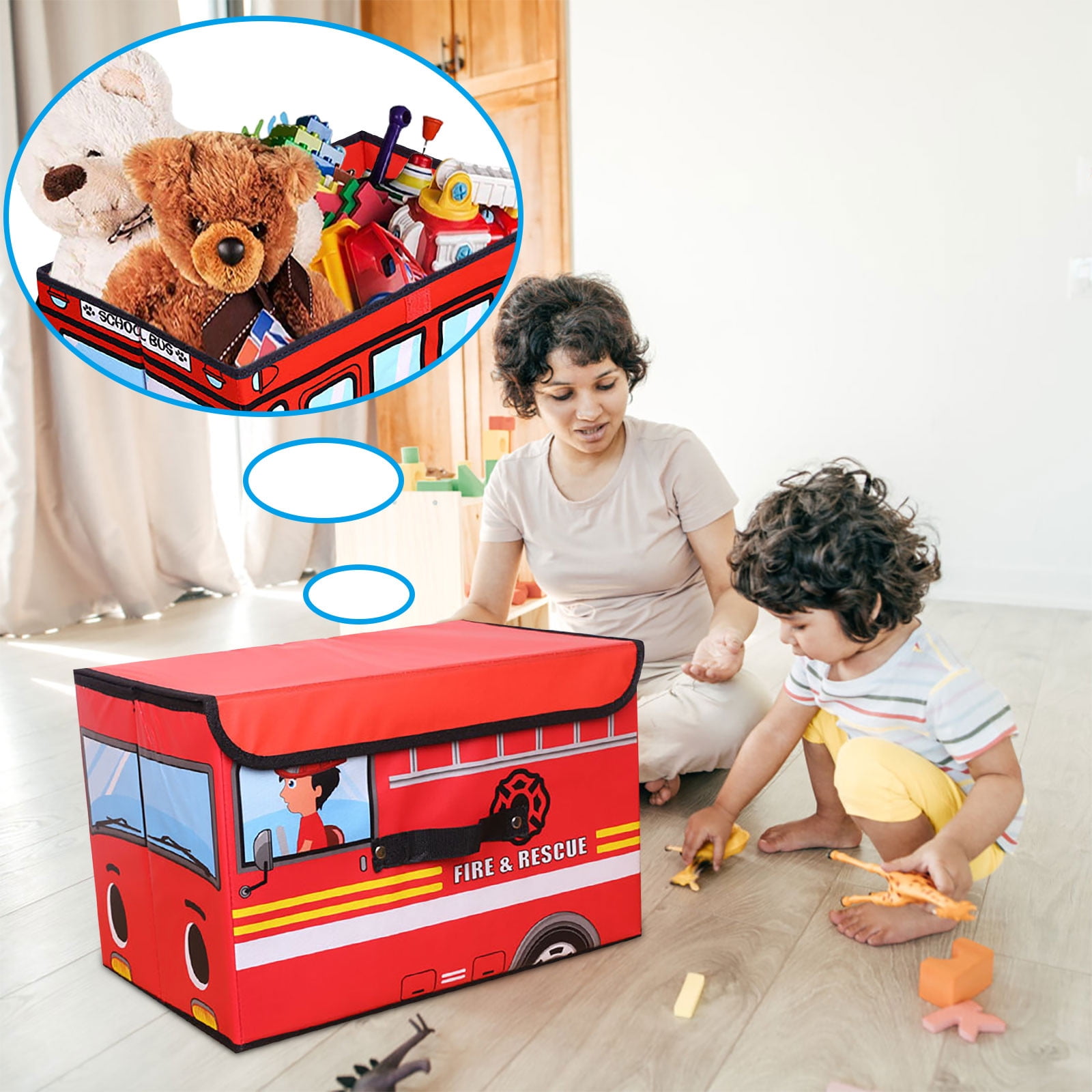 Toy Storage Box NonWoven Storage Box Red Fire Truck Toy Chest with