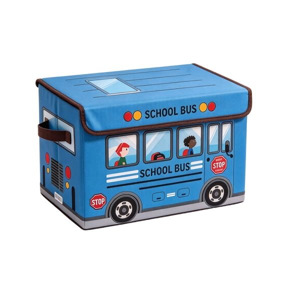 Toy Storage Chest Bus Appearance, Fabric Organizer Bin With Lid, Foldable Storage Container For Toys And Puzzles, Classroom Reading Corner Box, Bus Shaped Book And Game Holder
