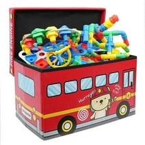 Toy Storage Chest Kids Toy Box, Children Storage Chest & Bench with Flip Top Lid, Toy Chest Storage Organizer Large Trunk for Kids Room Playroom Nursery (Fire Engine )