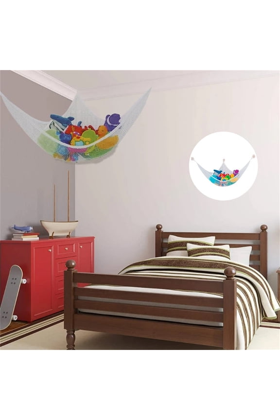 Toy Storage Hammock, Hanging Toy Organizer for Kids Room, Space-Saving Wall-Mounted Rack, Playroom Toy Storage Solution with Large Capacity and Strong Hooks