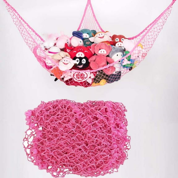 Toy Storage Net, Super Large Mesh Toy Organizer, Extra Wide 70-Inch Wall Hanging Net for Stuffed Animals Dolls Balls with Hooks Stretchy Polyester