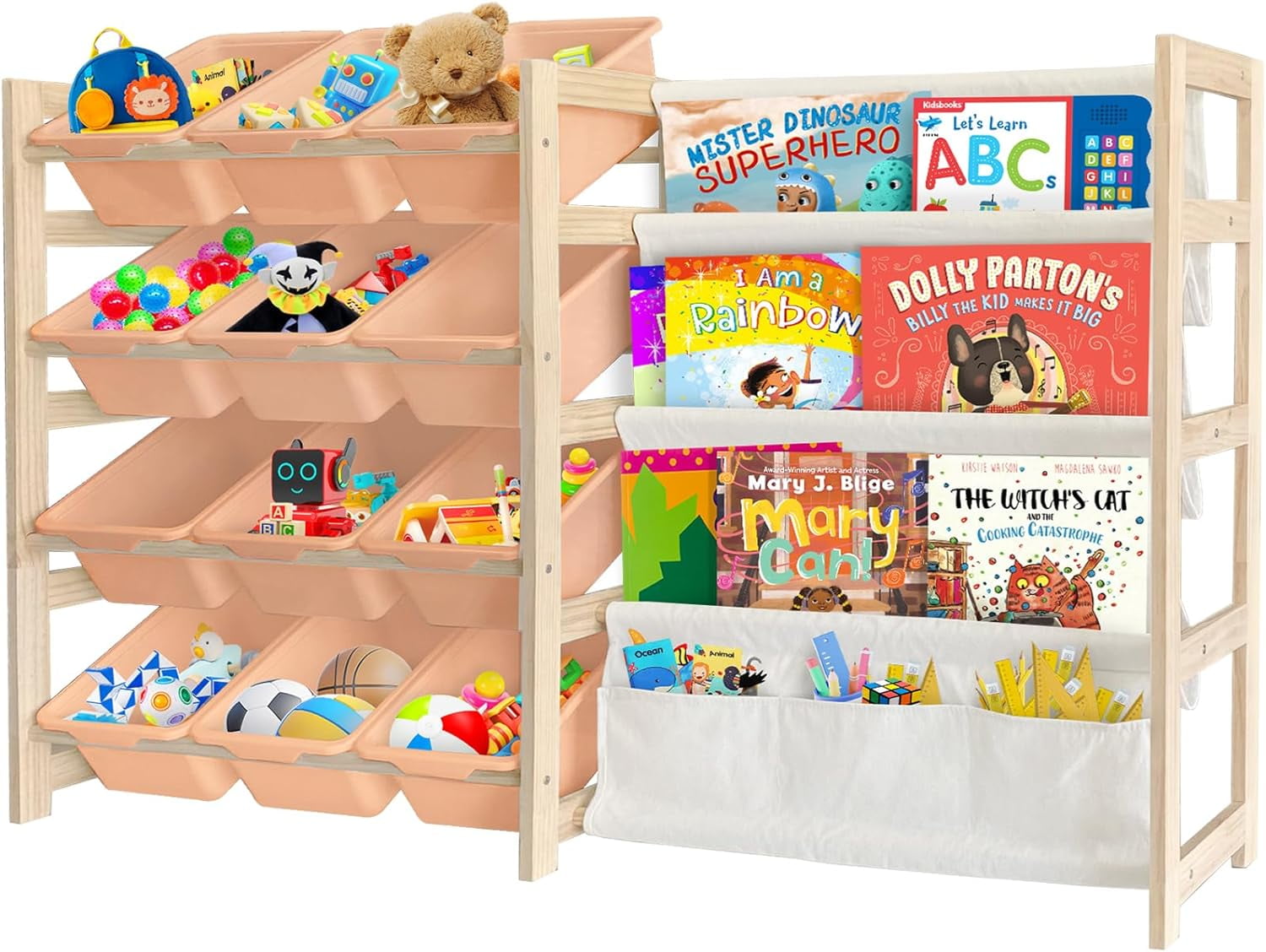 Toy Storage Organizer with Bookshelf - 12 Storage Bins 4-Tier ...