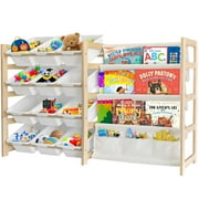 Toy Storage Organizer with Bookshelf - 12 Storage Bins 4-Tier Multipurpose Shelf to Organize Toys and Books for Kids Room, Playroom, Nursery Room, White