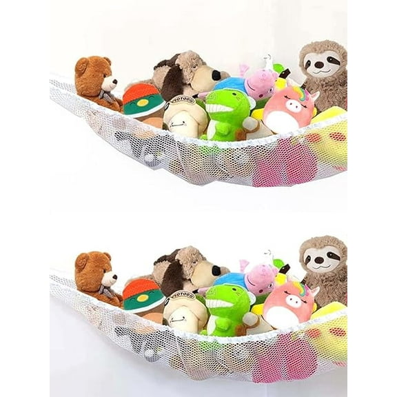 Toy Storage Organizer Hammock Toy Net for Kid's Bedrooms, Play Room and Nursery Organization Toy Storage Mesh Organizer in Blue (2 PACK)