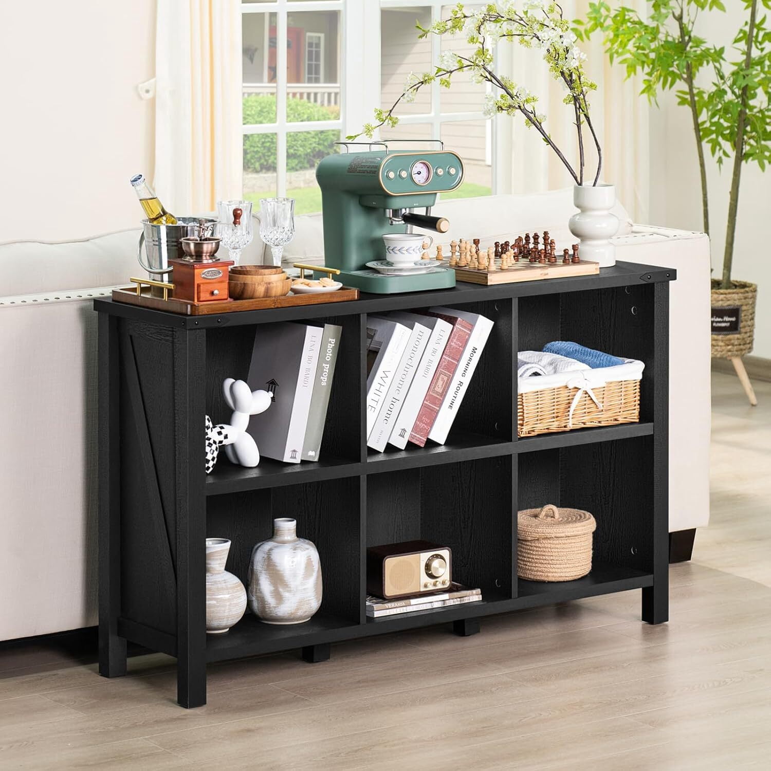 Toy Storage Organizer Joaxswe 6 Cube Bookcase, Wood Kids Bookcase for Playroom, Storage Cabinet for Living Room, Black Finish