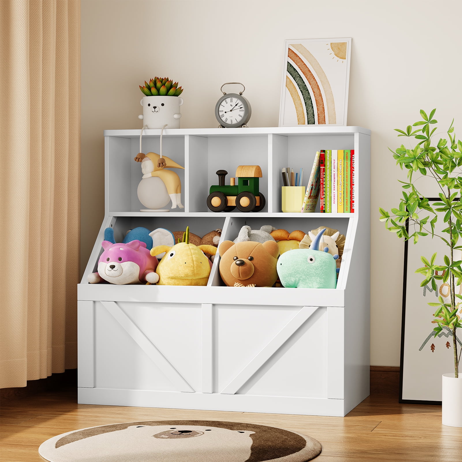 Toy Storage Organizer and Kids Bookshelf, Toddler Toy Chest Storage with Toy Shelf, Toy Organizers and Toy Storage Fit for Playroom Bedroom Nursery Classroom School Kindergarten Daycare