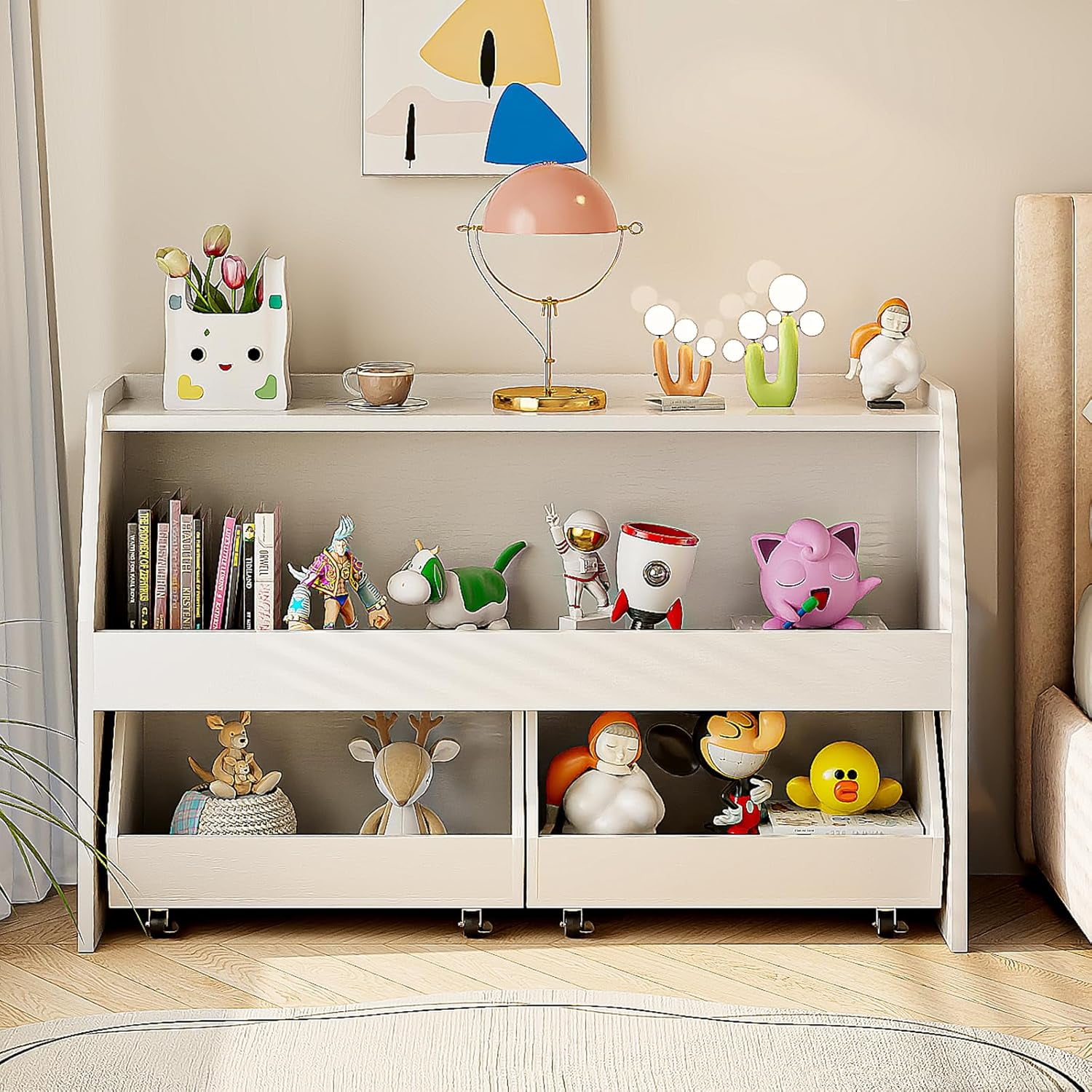 Toy Storage Organizer Kids Bookshelf and Toy Storage with 2 Drawer Bins ...