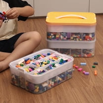 Toy Storage Organizer for Lego Stackable Organizer Bins with Compartments Portable Containers with Lids Building Blocks Miniature Organizer Storage Box Toy Chest Case (Yellow, 3 Layers)