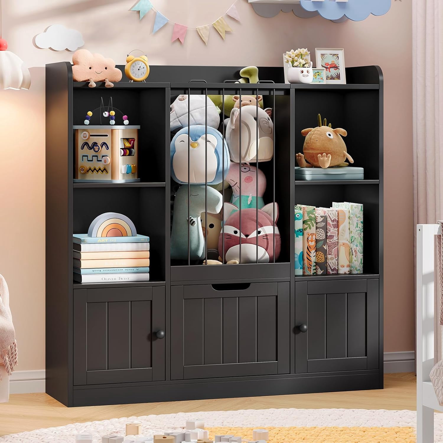 Toy Storage Organizer, Toddler Stuffed Animal Zoo with Drawer & Doors ...