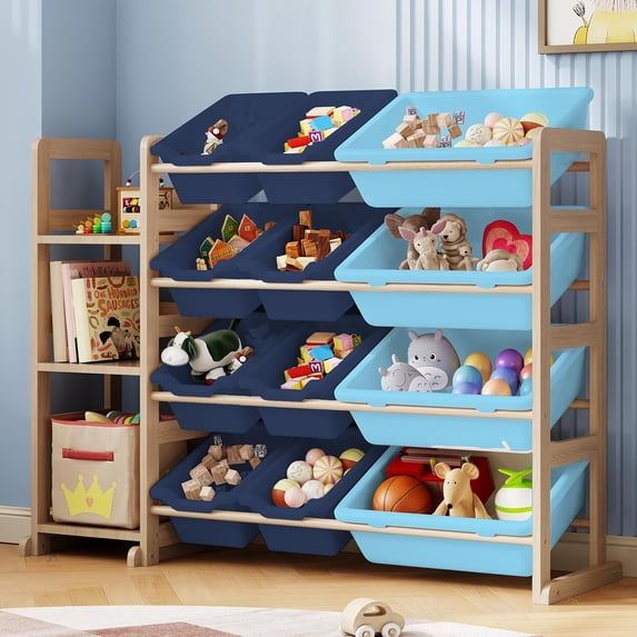 Toy Storage Organizer - Toy Organizers And Storage With Bookshelf, Toy Storage Shelf With 3 Shelves And 12 Storage Bins, Kids Bookshelf And Toy Storage For Kids Room, Playroom, Nursery