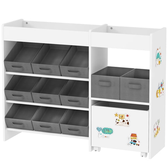 Toy Storage Organizer with 8 Bins, 2 Storage Cubbies, Shelf, Drawer, Gray