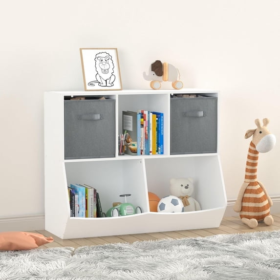 Toy Storage Organizer with Bookcase, Kid’s Multi Shelf Cubby for Books,Toys, Storage Organizer for Boys,Girls Play Room/Bedroom-Gray