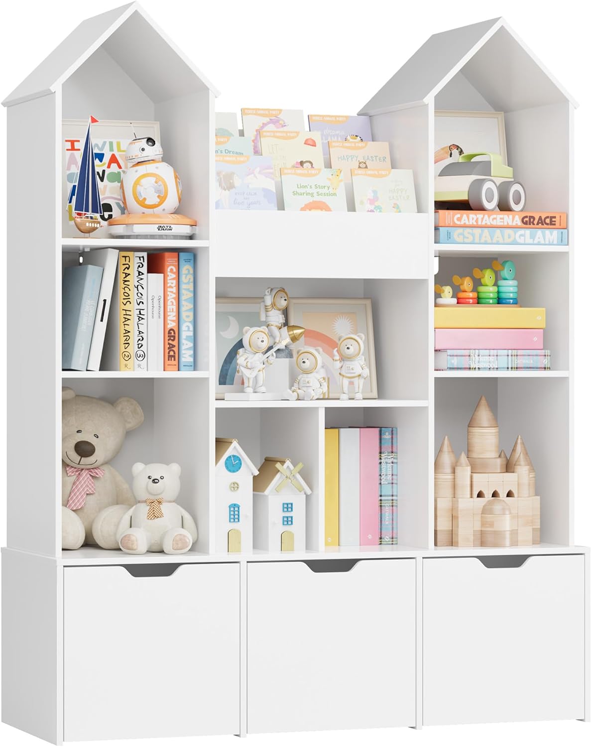 Toy Storage Organizer with Castle Roof - Kids Bookshelf Dollhouse with ...