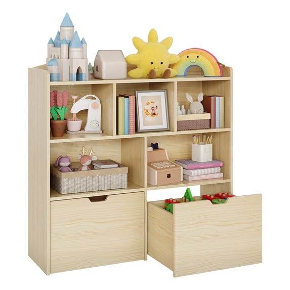 Toy Storage Organizers with Movable Drawers,Kids Toy Storage with Hidden Wheels,Toy Chest Storage with 5 Open Cubbies,Kids Bookshelf/Toy Storage Shelf for Girls,Boys