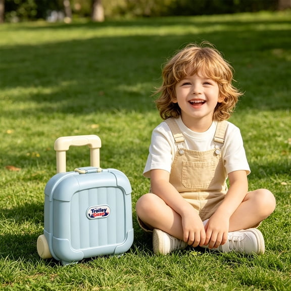 Toy Storage Suitcase with Wheels and Retractable Handle, Portable Trolley Organizer Box for Toys Books, Stackable Multi-Use Storage Case, Blue 6.7"x6.7"x4.1", By Harlik
