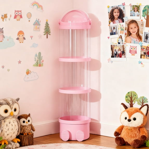 Toy Storage Tubes 2026 Stuffed Animal Storage Tube Pet Transparent Plush Stuffed Animal Toys Display Tower Storage for Home Living Room Bedroom Slightly larger Pink 51 In