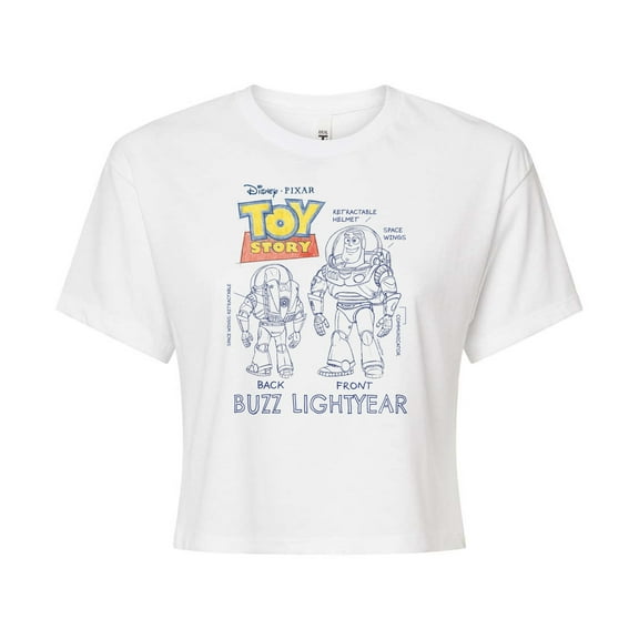 Toy Story 4 - Buzz Sketches - Juniors Cropped Cotton Blend T-Shirt
